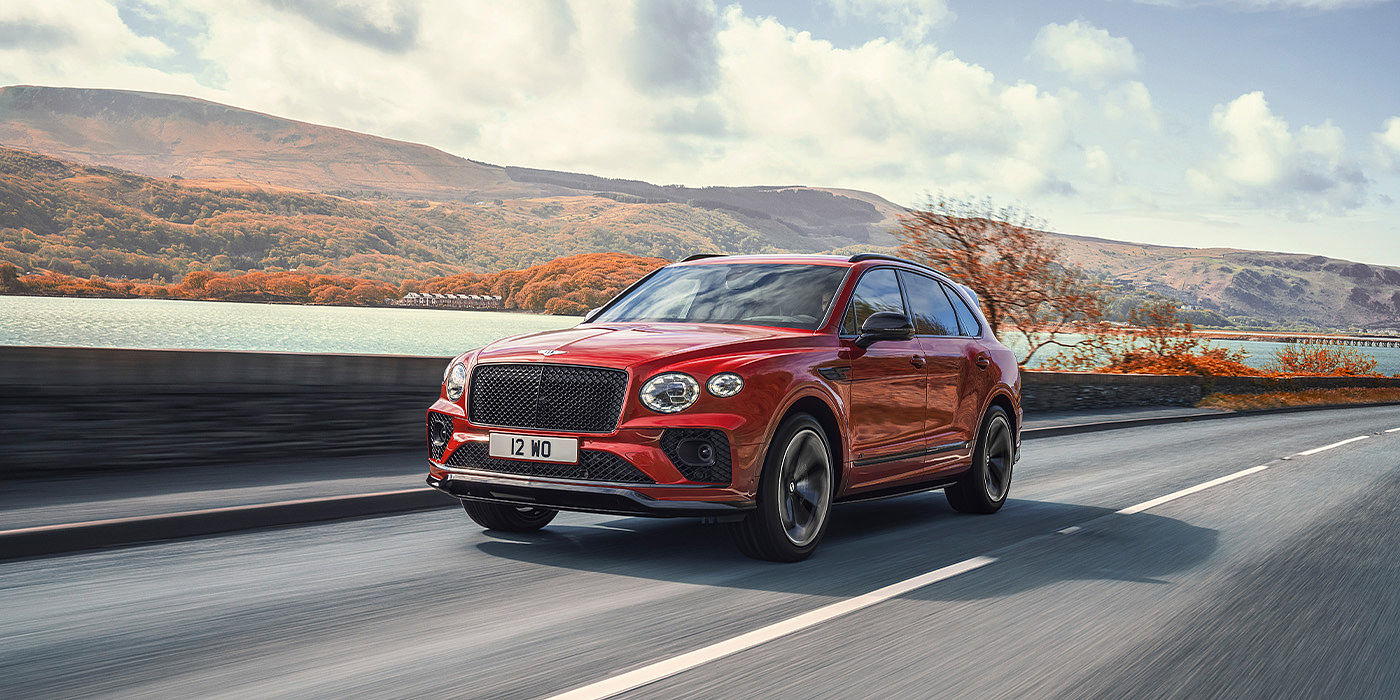 Bentley Bristol Bentley Bentayga S SUV in Candy Red paint front 34 dynamic