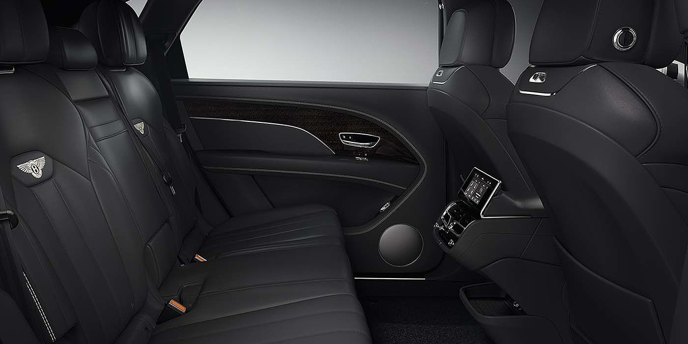 Bentley Bristol Bentley Bentayga EWB SUV rear interior in Beluga black leather