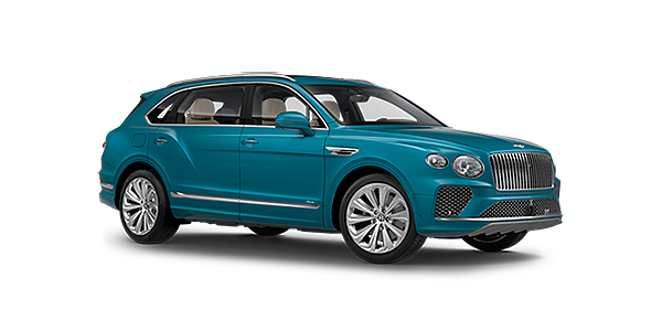 Bentley Bristol Bentley Bentayga EWB Azure front side angled view in Topaz blue coloured exterior. 