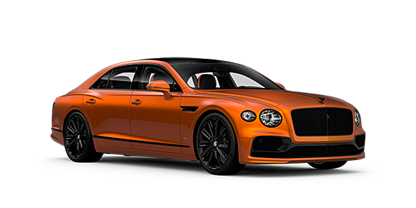 Bentley Bristol Bentley Flying Spur Speed front side angled view in Orange Flame coloured exterior. 