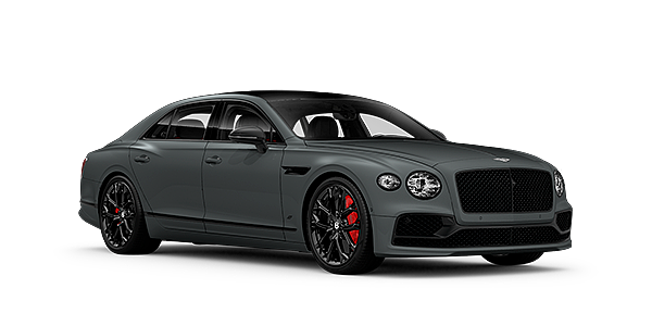 Bentley Bristol Bentley Flying Spur S front side angled view in Cambrian Grey coloured exterior. 