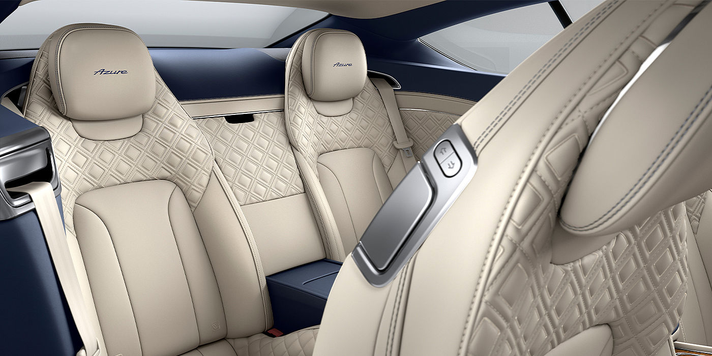 Bentley Bristol Bentley Continental GT Azure coupe rear interior in Imperial Blue and Linen hide