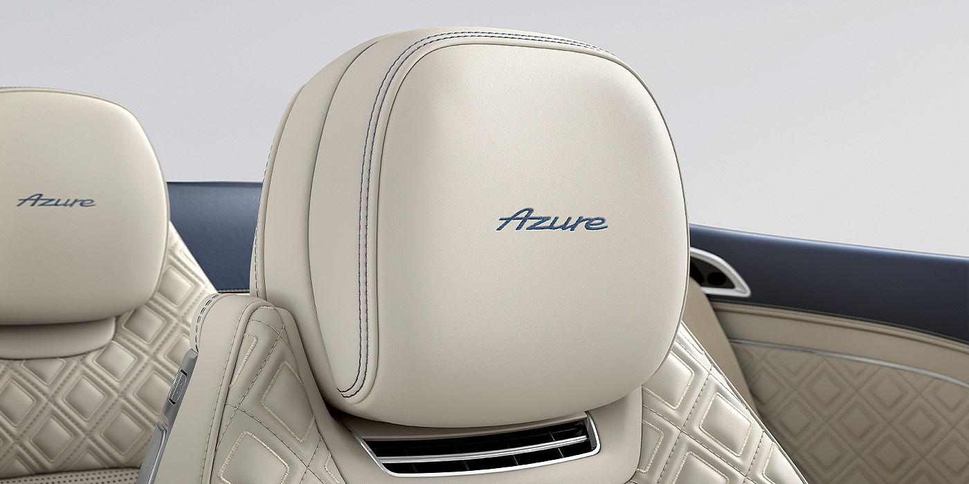 Bentley Bristol Bentley Continental GTC Azure convertible seat detail in Linen hide with Azure emblem